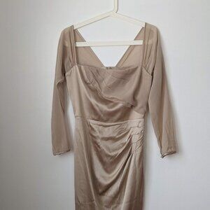 Vintage Cream Dress Sheer Sleeves Midi length Size 10